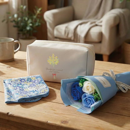 誕生花ポーチ ＆ ハンカチタオル フラワー３点セット