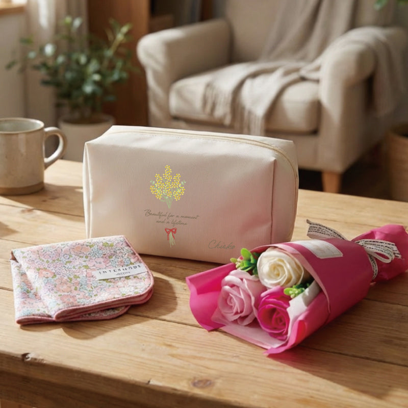 誕生花ポーチ ＆ ハンカチタオル フラワー３点セット