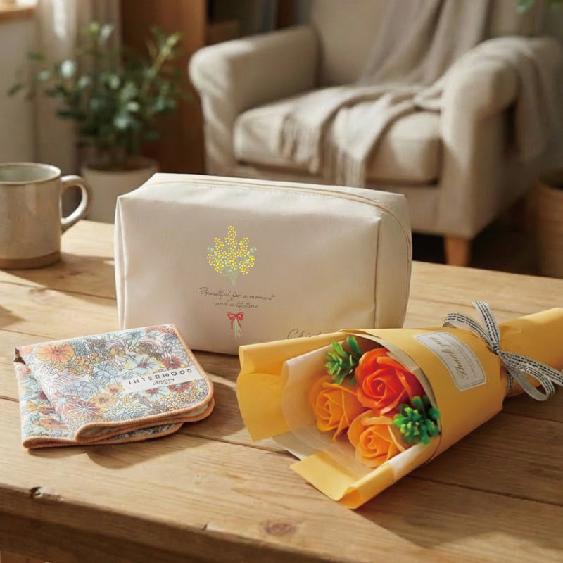 誕生花ポーチ ＆ ハンカチタオル フラワー３点セット