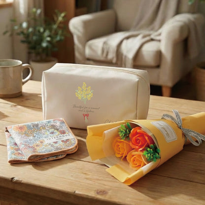 誕生花ポーチ ＆ ハンカチタオル フラワー３点セット