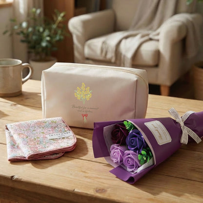 誕生花ポーチ ＆ ハンカチタオル フラワー３点セット