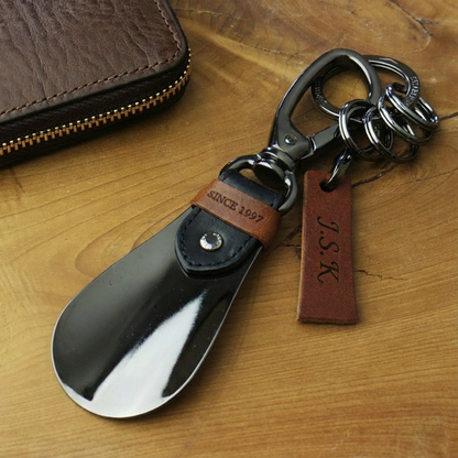 靴ベラ付本革キーホルダー